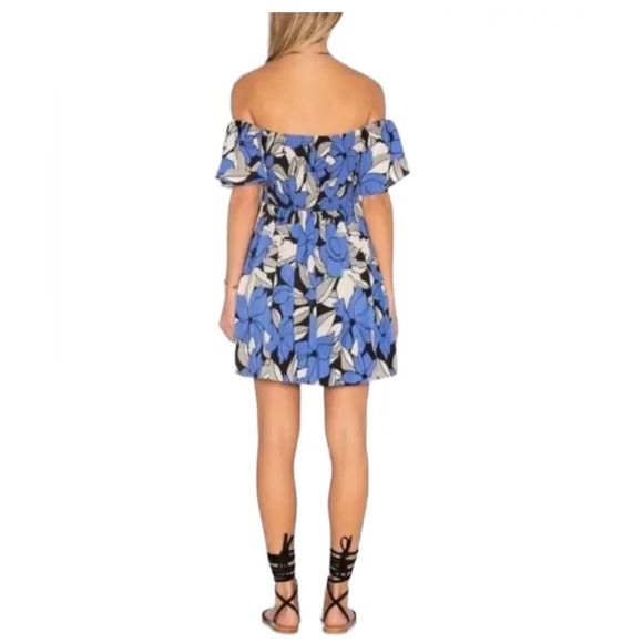 Free People Louise Floral Off The Shoulder Smocked Bodice Mini Dress XS Blue - Picture 9 of 10
